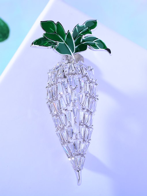 white Copper With Cubic Zirconia Cute Food radish Brooches