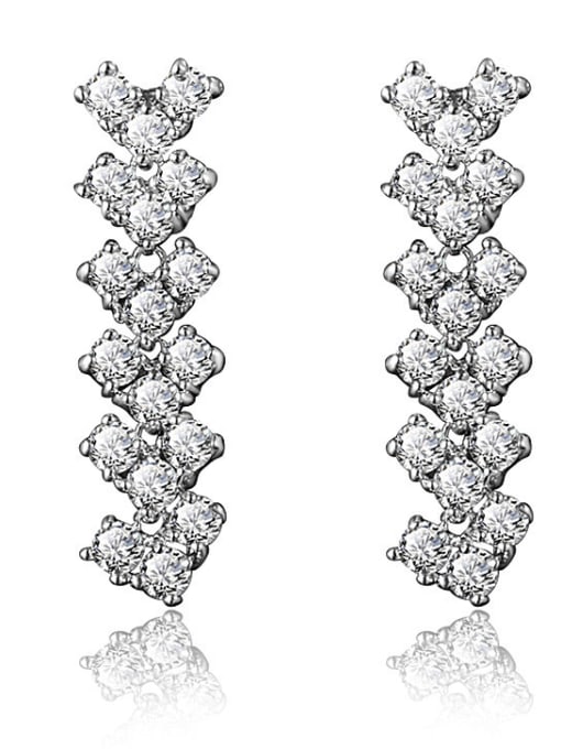 platinum Exquisite Letter V Shaped Zircon Drop Earrings