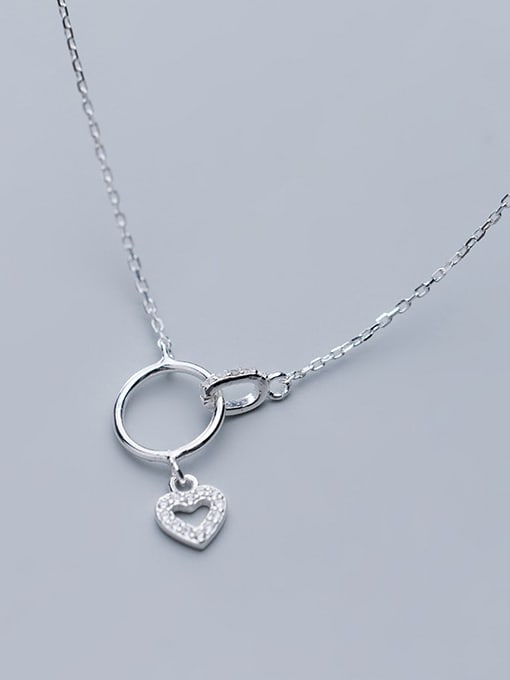 Rosh 925 Sterling Silver With Silver Plated Simplistic Circle Heart Necklaces 1