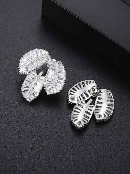 BLING SU Copper With 3A cubic zirconia Delicate Leaf Stud Earrings 2