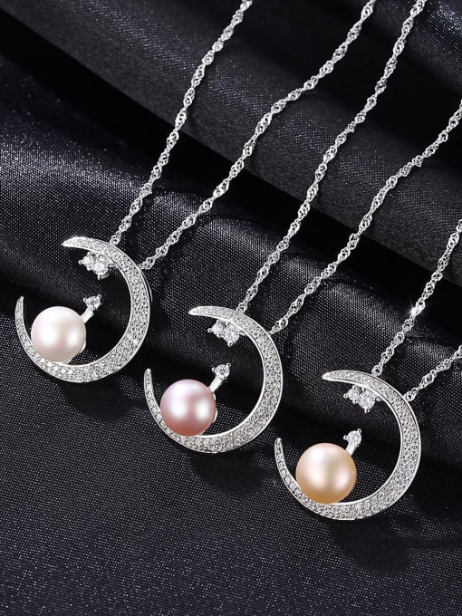 CCUI Pure silver with zircon pearl Moon Necklace 2