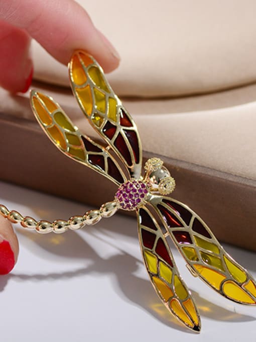 yellow Copper With Gold Plated Cute Insect dragonfly Brooches