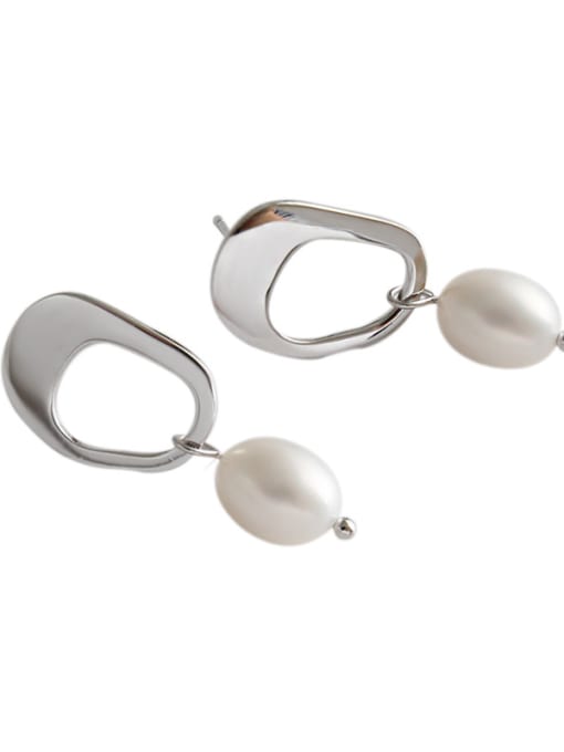 DAKA 925 Sterling Silver With Artificial Pearl  Simplistic Geometric Stud Earrings 0