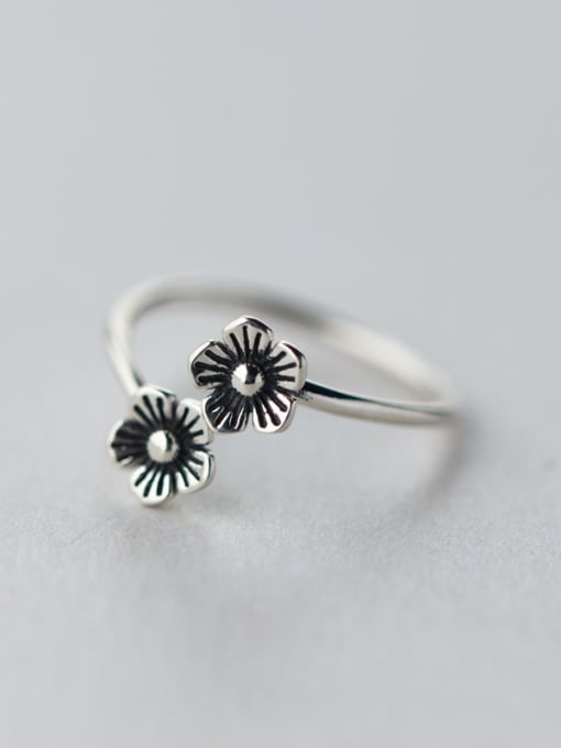 Rosh Exquisite Open Design Double Flower Shaped S925 Silver Ring 0