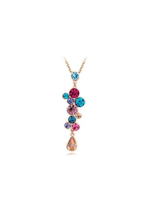 Rose Gold Exquisite Colorful Water Drop Shaped Crystal Necklace