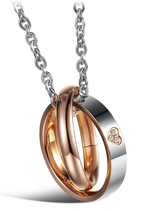 rose gold Fashion Double Rings Pendant Titanium Lovers Necklace