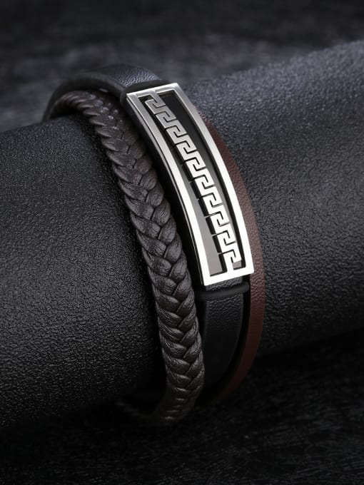 Open Sky Fashion Woven Artificial Leather Black Men Bracelet 2