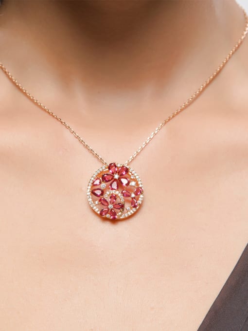 BLING SU Copper inlaid AAA zircon Champagne-Gold Flower Necklace 1