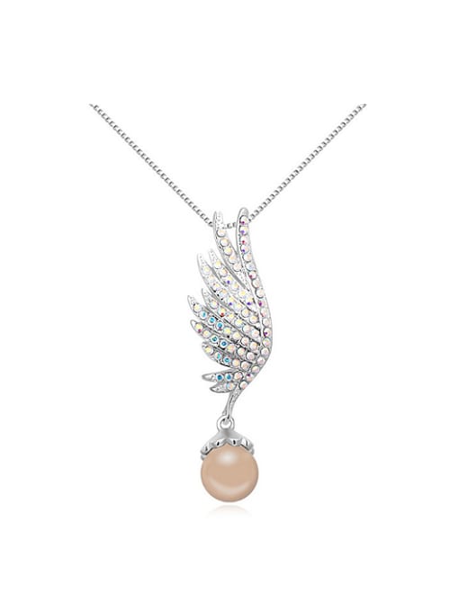 QIANZI Fashion Tiny Crystals-covered Wing Imitation Pearl Alloy Necklace
