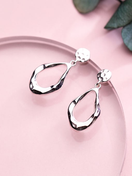 Rosh 925 Sterling Silver With Platinum Plated Simplistic Geometric Drop Earrings