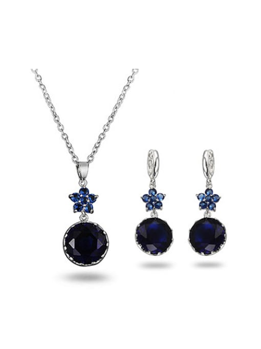 blue Blue Round Shaped Zircon Two Pieces Jewelry Set