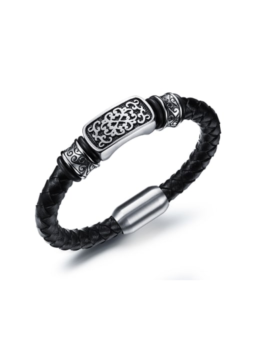 Open Sky Punk style Titanium Black Woven PU Men Bracelet 0