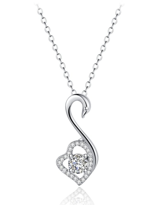 Ya Heng Fashion Heart Swan Zirconias Pendant Copper Necklace 0