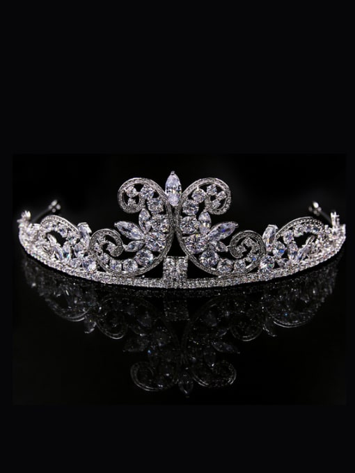 Cong Love Butterfly Crown-shape Zircons White Gold Plated Hair Accessories