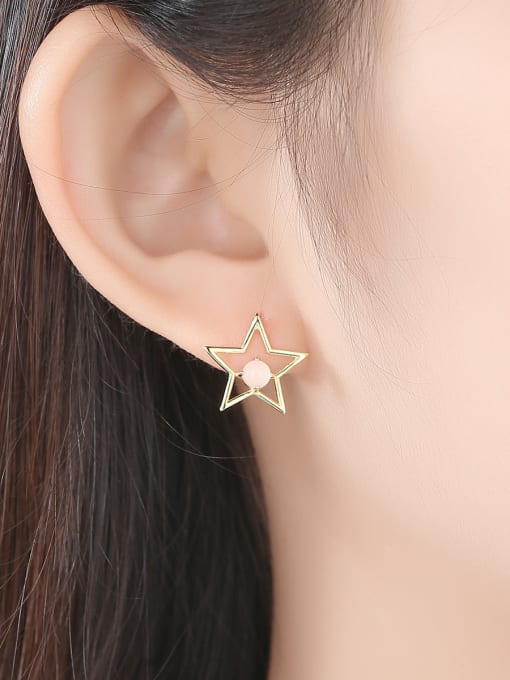 CCUI 925 Sterling Silver With multicolor Opal Cute Stars moon asymmetry Stud Earrings 1