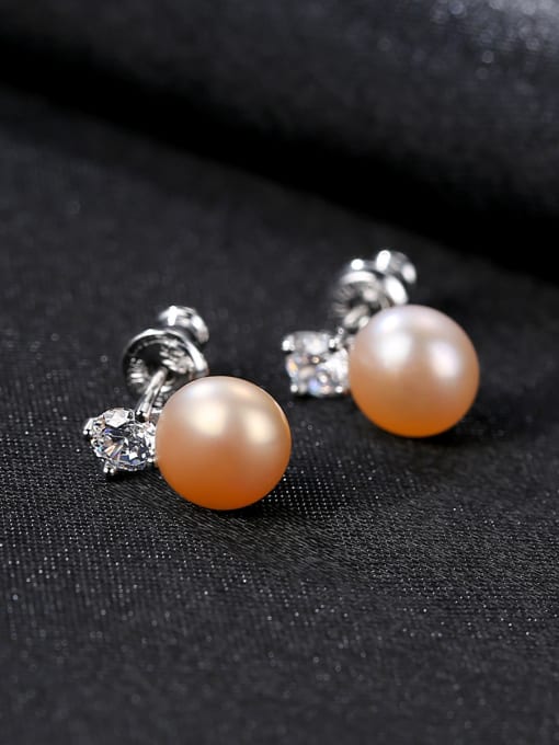 CCUI Sterling Silver classic natural pearl zircon Stud Earrings 3