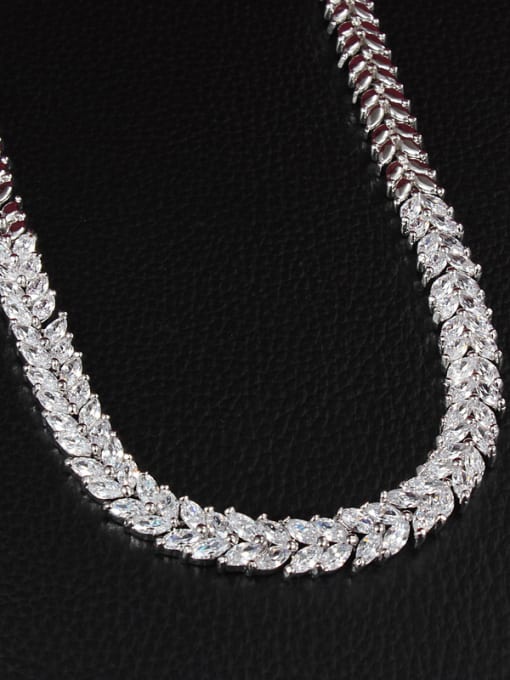 SANTIAGO Shimmering White Gold Plated Letter V Shaped Zircon Necklace 1
