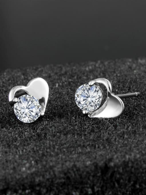 SANTIAGO Tiny Heart Shiny Cubic Crystal-accented 925 Sterling Silver Stud Earrings 2