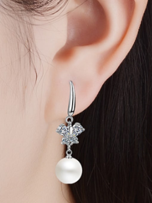 Rosh Fashion Little Zirconias Butterfly Imitation Pearl Earrings 1