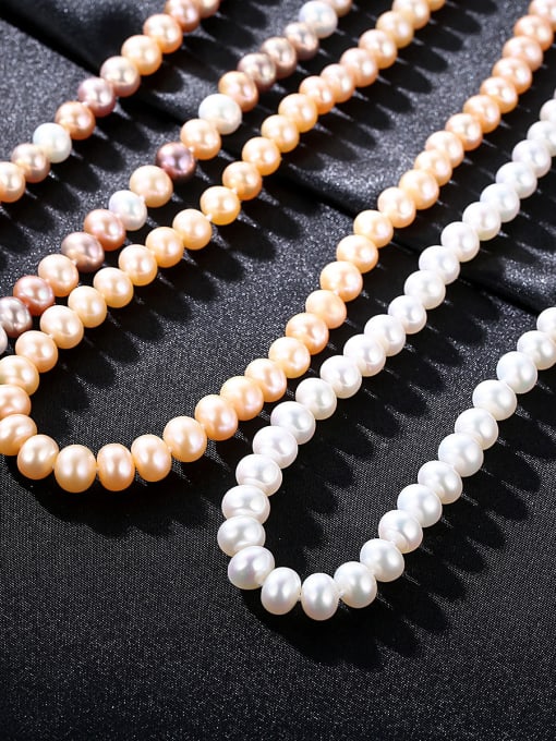 CCUI 8-9mm strong light natural freshwater pearl exquisite silver button Pearl Necklace 1