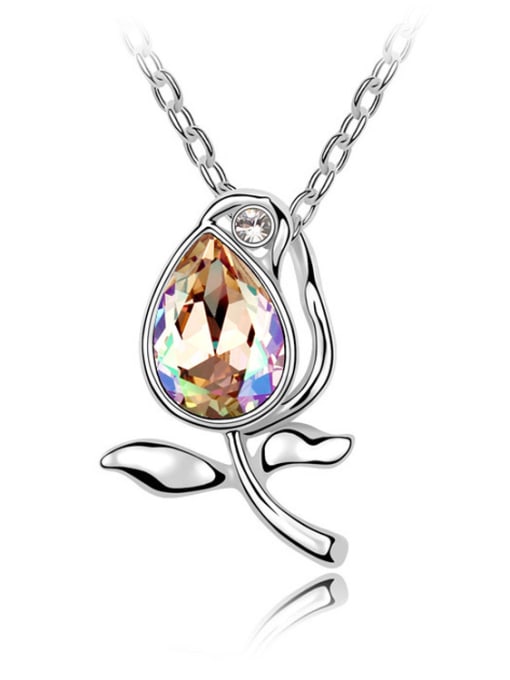 QIANZI Fashion Water Drop austrian Crystal Flower Pendant Alloy Necklace 1