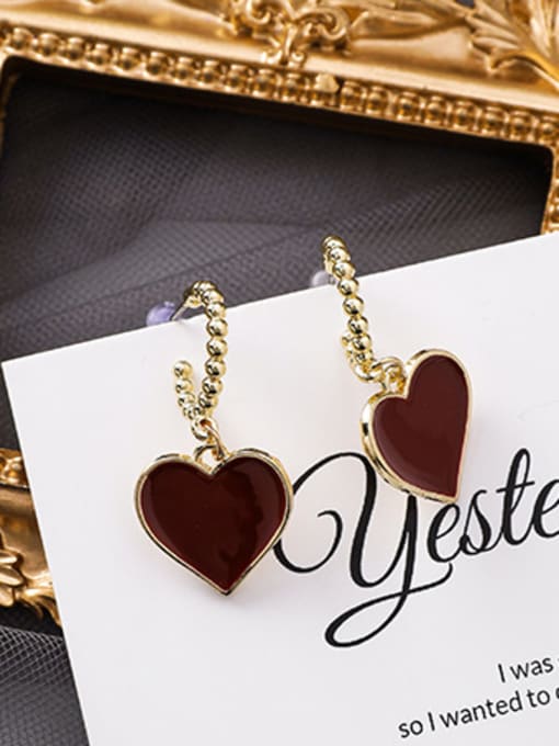 B brown  Hook Alloy With Gold Plated Simplistic Heart Stud Earrings