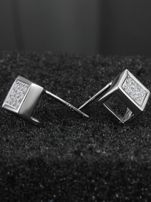 SANTIAGO Simple Shiny Zirconias 925 Sterling Silver Cube Stud Earrings 1