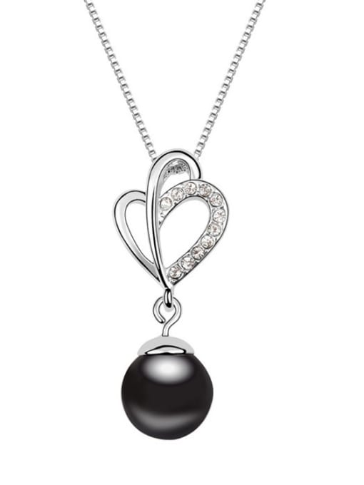 Black Simple Imitation Pearl Tiny White Crystals Alloy Necklace
