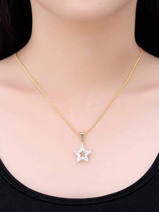OUXI Fashion Hollow Star Rhinestones Necklace 1