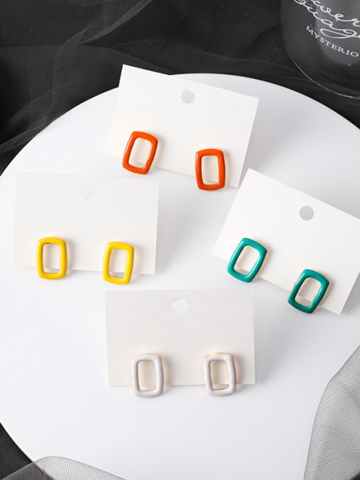 Girlhood Alloy With Platinum Plated Simplistic  Pinkycolor Square Stud Earrings