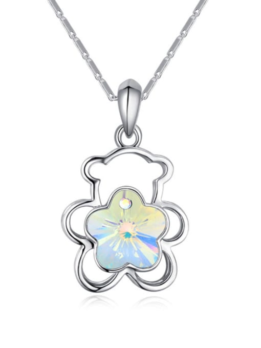 QIANZI Simple Flowery austrian Crystal Hollow Bear Alloy Necklace 1
