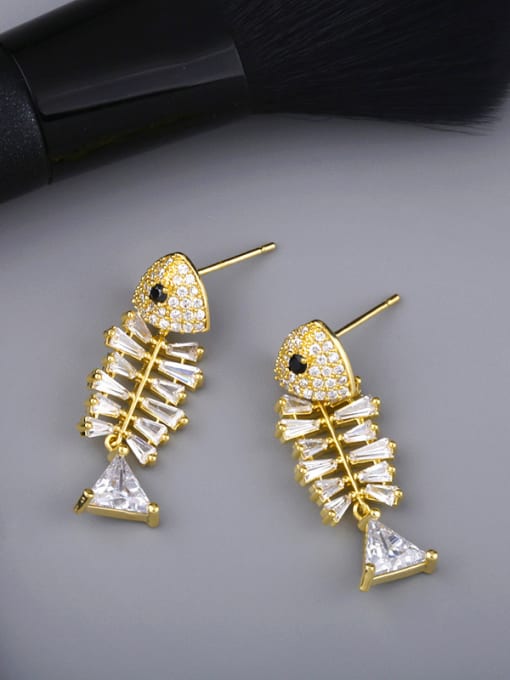 CC Copper With Cubic Zirconia Cute fish Stud Earrings 0