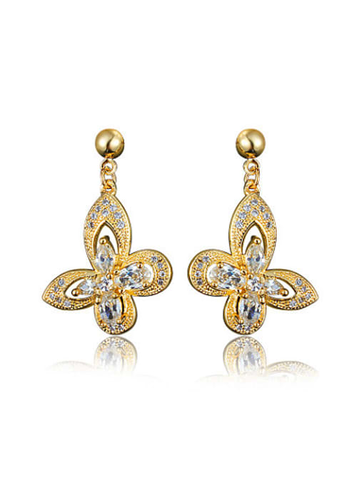 Gold Beautiful 18K Gold Butterfly Shaped Zircon Drop Earrings