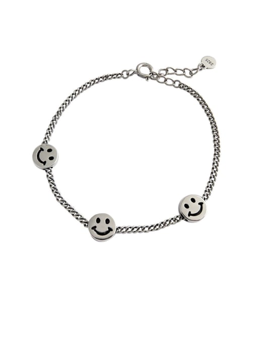 DAKA 925 Sterling Silver With Antique Silver Plated Simple Smiley face  Bracelets 4