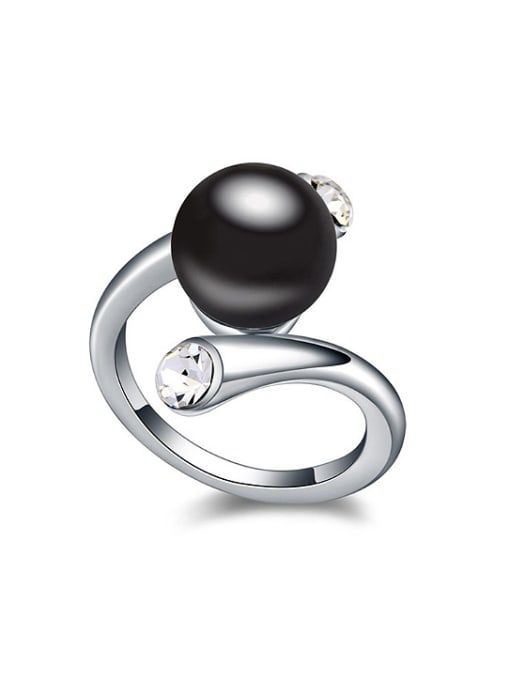 Black Fashion Imitation Pearl White austrian Crystals Alloy Ring