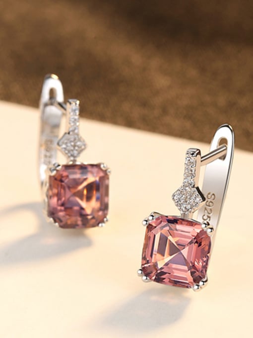 Light Brown Sterling silver shining semi-precious stones stud earrings