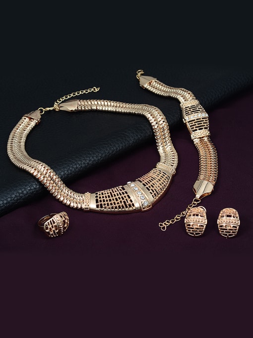 BESTIE Alloy Imitation-gold Plated Fashion Grid-shaped CZ Four Pieces Jewelry Set 1