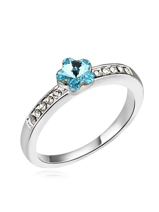 blue Simple Flower austrian Crystals Alloy Ring