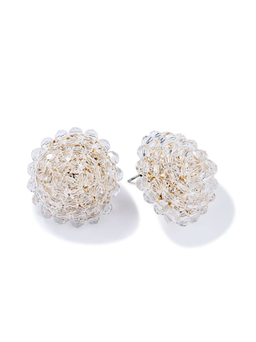 white Fashion Rhinestone-covered Round Stud Earrings