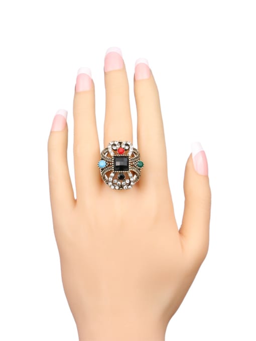 Gujin Retro style Ethnic Hollow Resin Crystals Alloy Ring 1