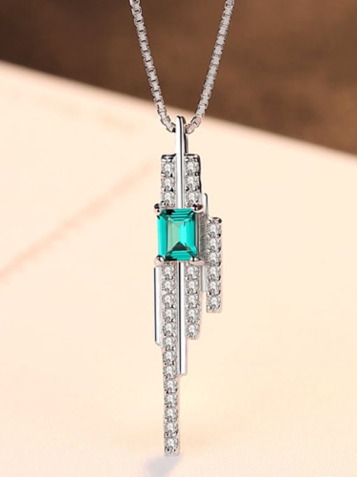 Emerald Sterling silver emerald inlaid zircon geometric necklace