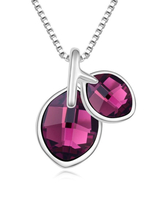 Purple Simple austrian Crystals Leaves Pendant Alloy Necklace