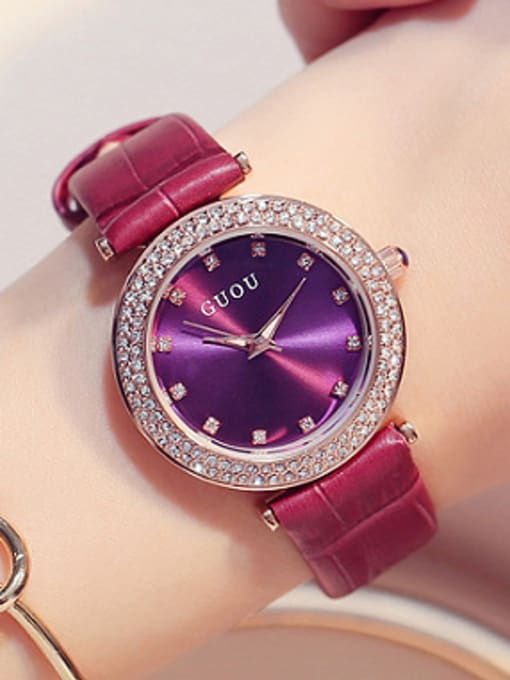 Purple 2018 GUOU Brand Simple Rhinestones Women Watch
