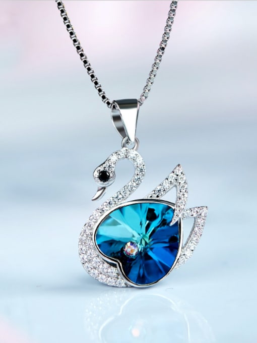 blue S925  Silver Crystal Swan-shaped Necklace