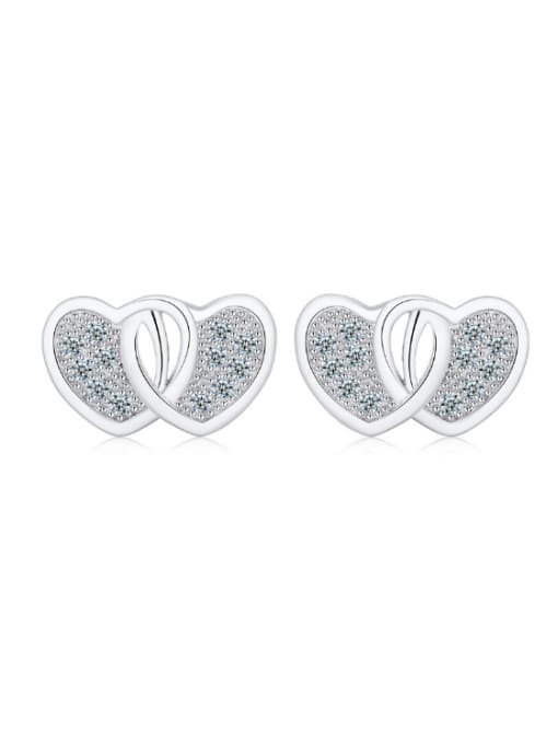 kwan Double Hearts Lucky Silver Stud Earrings 0