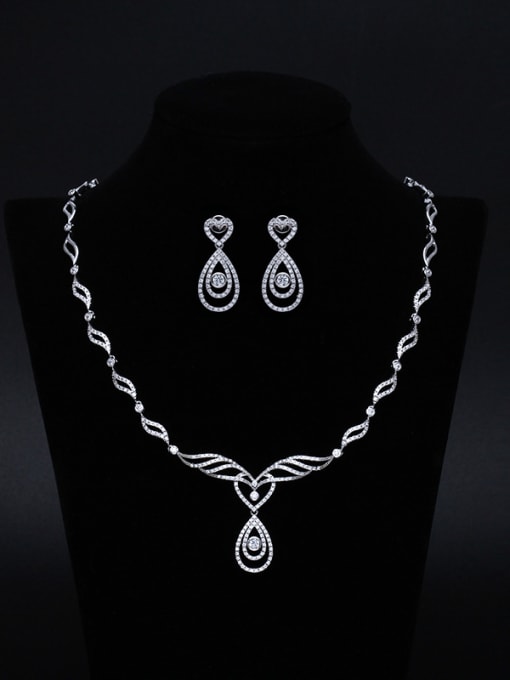 Luxu Bridal Necklace Wedding Earrings Two Pieces Jewelry 0