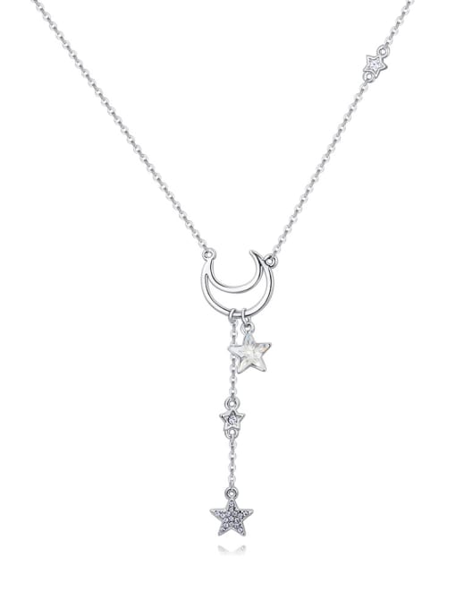 White Simple Little Star Moon austrian Crystal Pendant Alloy Necklace