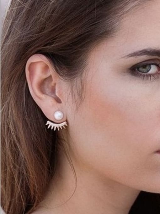 Rosh Simple Imitation Pearl Shiny Cubic Zirconias Stud Earrings 1