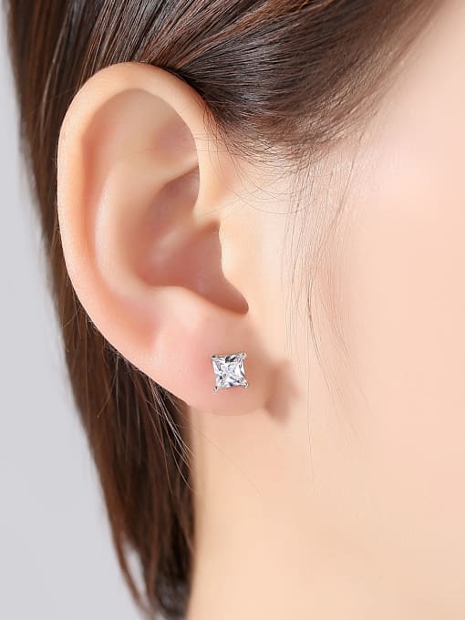 BLING SU Copper With Silver Plated Simplistic Geometric Stud Earrings 1