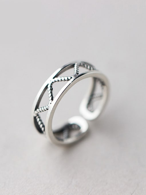 Rosh S925 silver retro stripe opening band ring